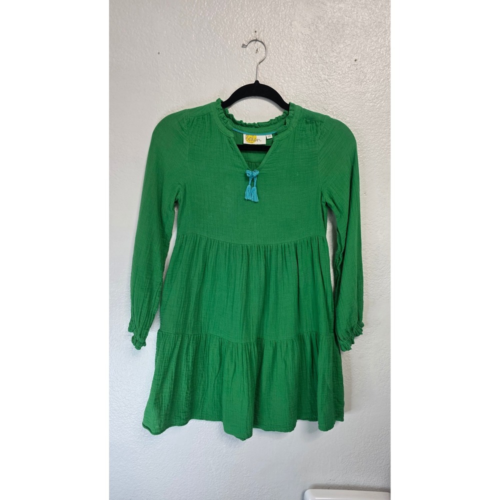 Boden Tiered Gauze Dress Girls 9-10Y Green Excellent